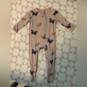 Kyte BABY Butterfly Print Kids Footie - Pink and Black